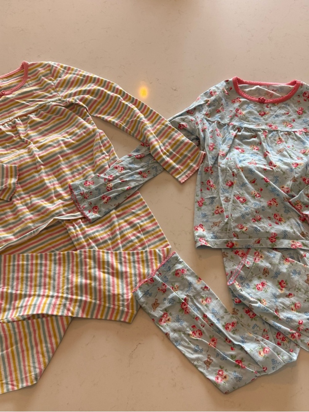 Cath Kidston 2 Pair Kids Pajama Sets - Pink, Light Blue & Yellow Stripes